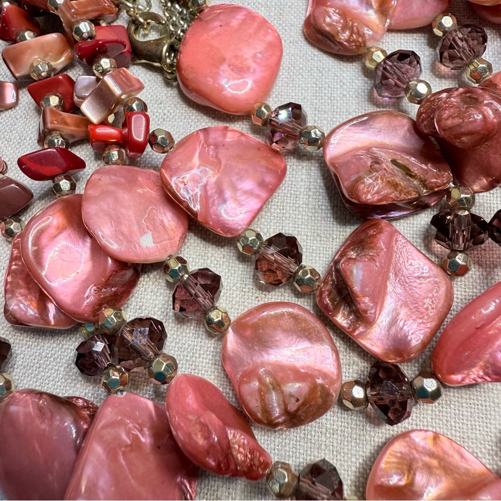 Multi Stranded Cranberry Colored Shell And Crysta… - image 7